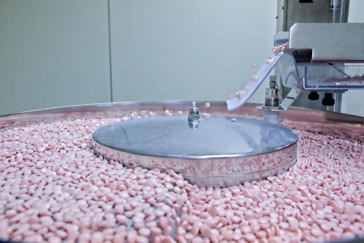Pharmaceutical tablets on production machinery